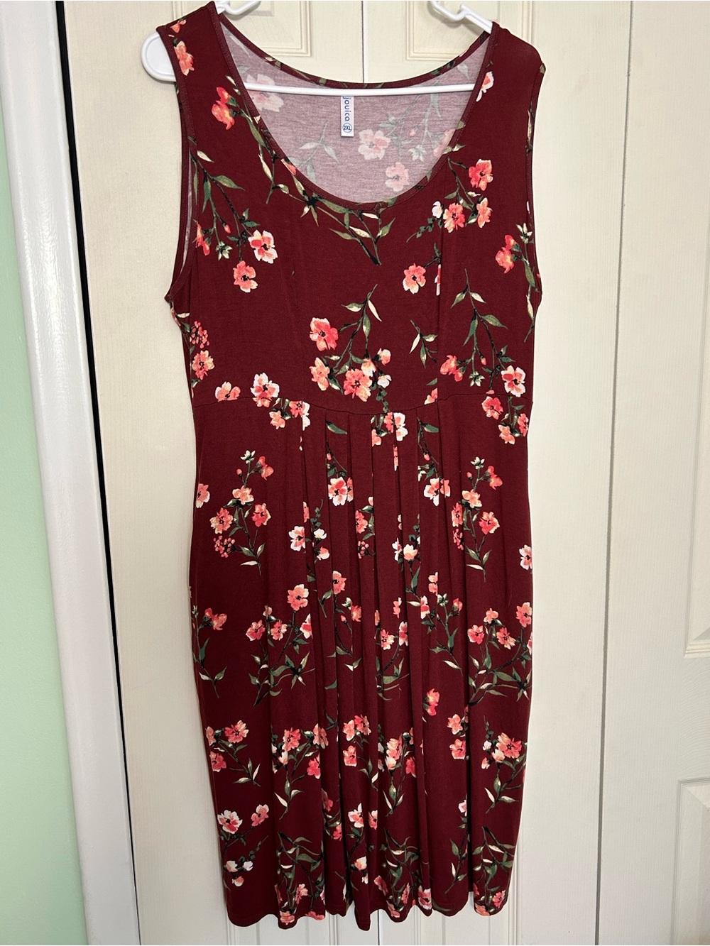 Jouica Womens’ Burgundy/Floral Swing Style Sundress w/Pockets 2XL